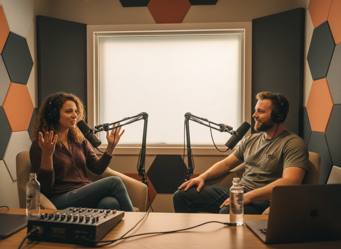 Podcaster creating custom vocal music for show intro